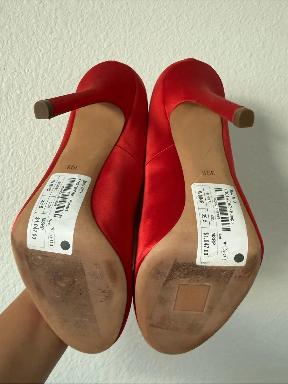 Miu Miu Red Satin Round Toe Stiletto Pumps size 39.5